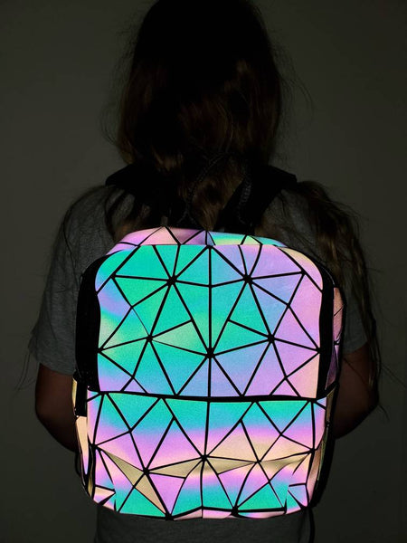 Holographic Geometric Color Changing Large Backpack – Neon Culture