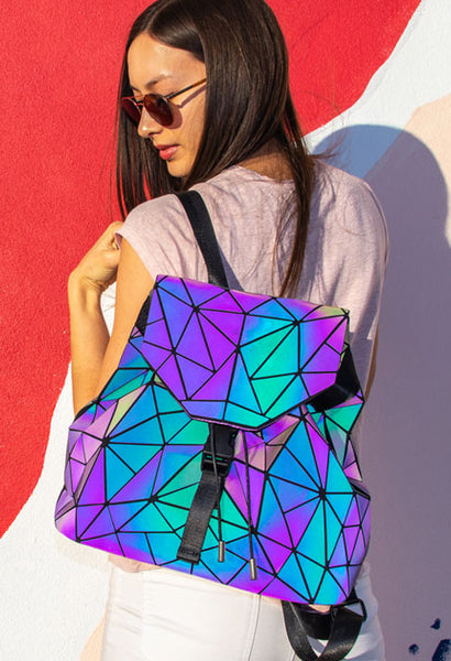 Holographic Geometric Color Changing Large Backpack Neon Culture